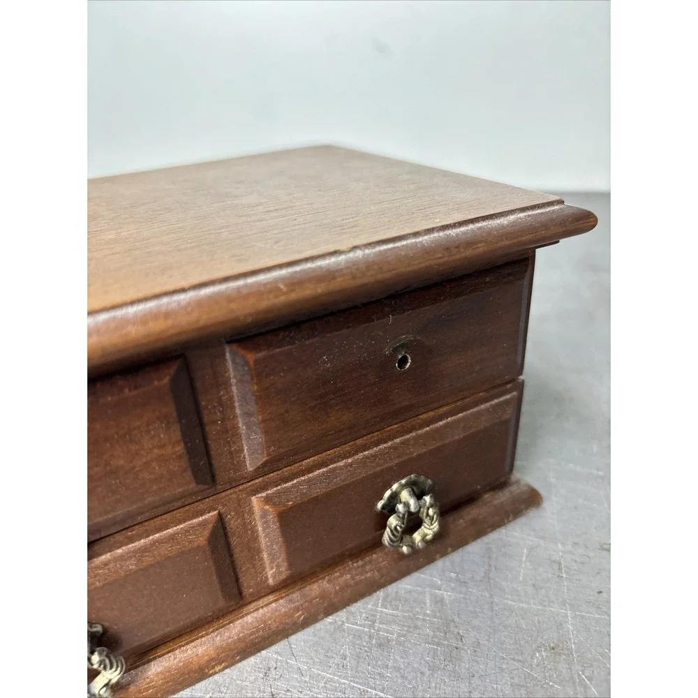 Vintage Wooden Himark 1 Drawer Small Jewelry Box Lined Compartments Mirror